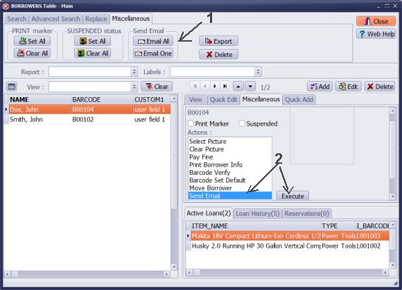 borrowers table, send emails