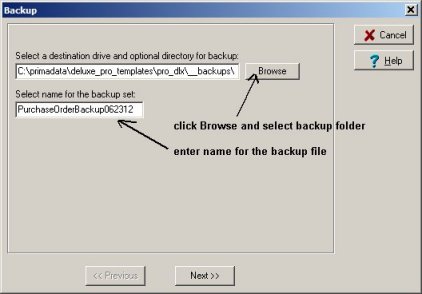 backup, select destination folder or drive