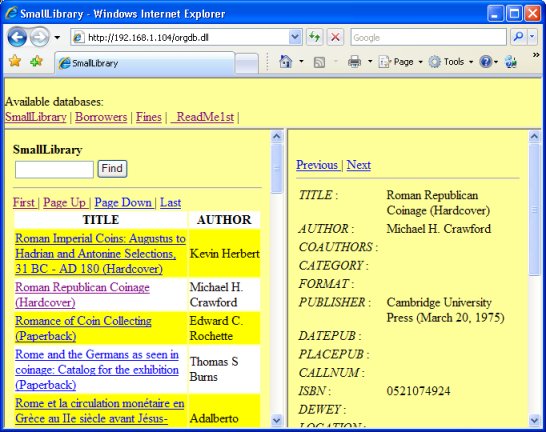 organizer database browser, view library databases