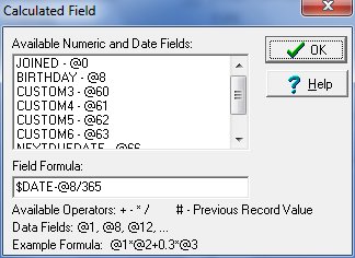 calculate age, age data field