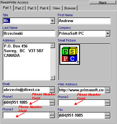 database, phone field, dial phone number field