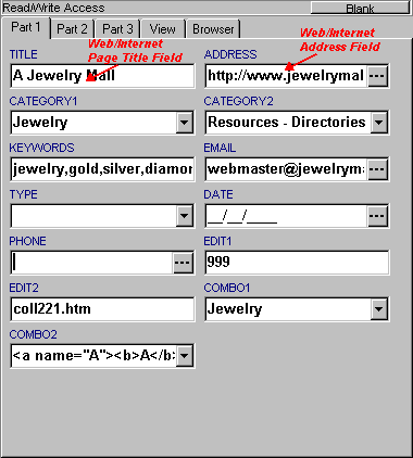 database, web page title field