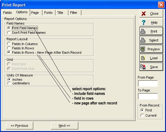 tax report, report opitons