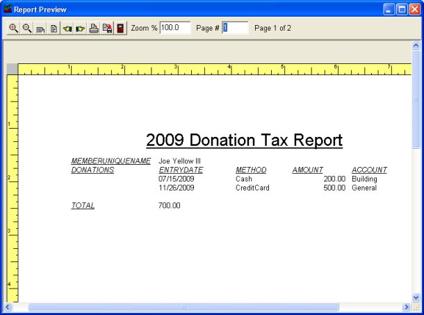 donation year end tax statement report