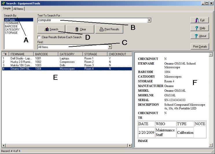 equipment inventory public search utility, borrowers search, opac