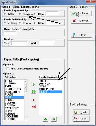 database exporting, export options