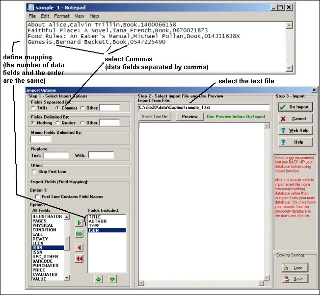 import from text file, setting import parameters