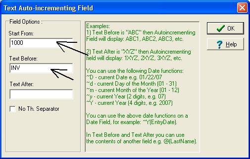 enter invoice auto numbering values