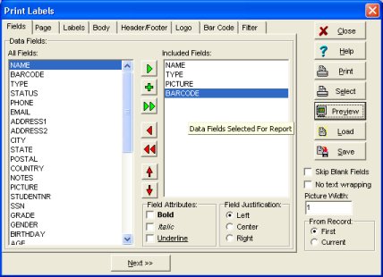 library member card, fields selected