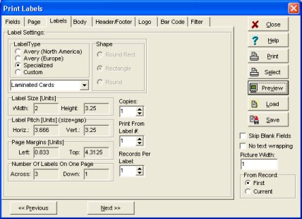 member card, select label format