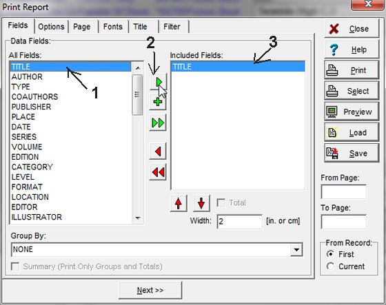 select TITLE data field