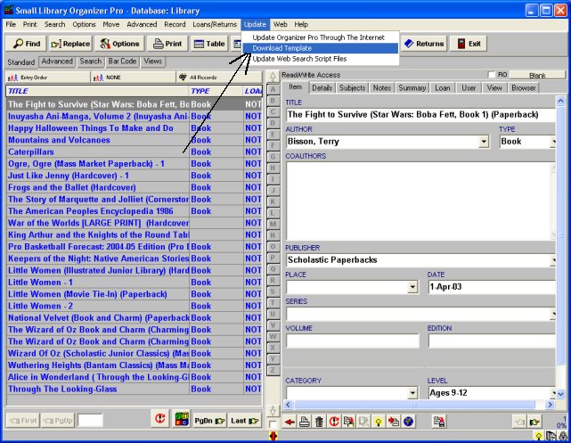 Click Update - Download Template menu command