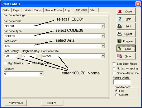 barcode parameters