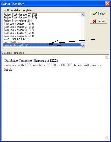 Select BarcodesLibrary(1222) database template