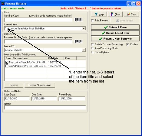 process check in transaction, select item method