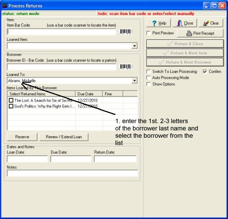 process return transaction, select borrower method