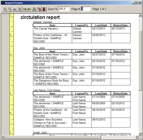 library circulation report, preview