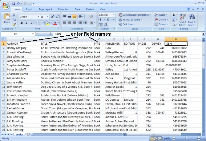 enter field names from library database