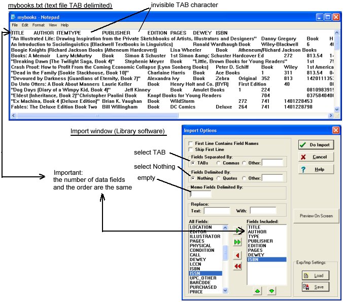 text file and import window, check your settings