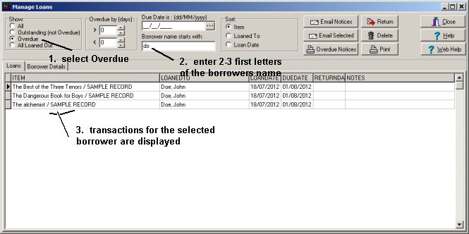 manage loans, display selected borrower