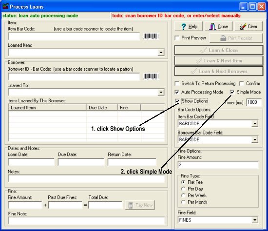 library Process Loans, set simple-checking