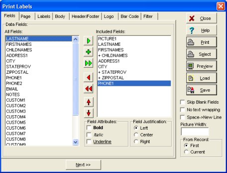 select data field to be included in photo directory