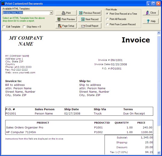 sales orders, print invoice