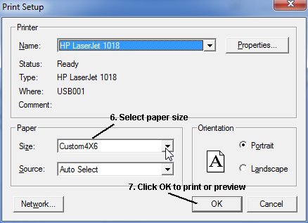 print library receipt, select paper size