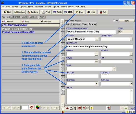 enter project personnel data