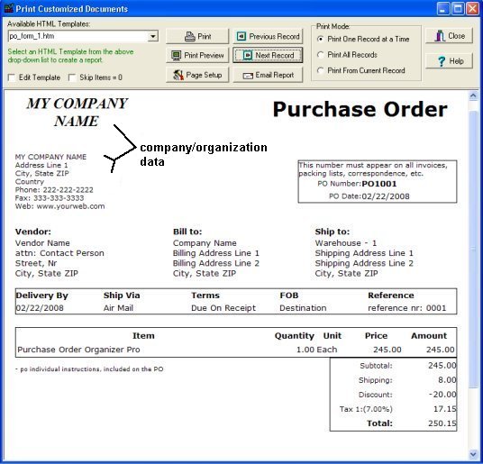 purchase order software, po sample, my business data