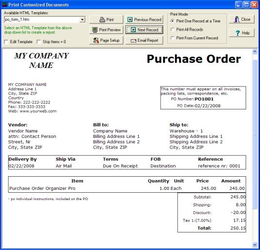 purchase order print