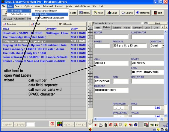 spine label, call number data field