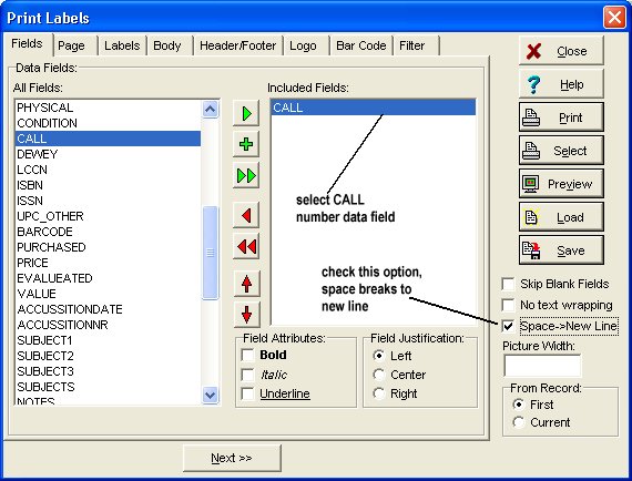 select call number field