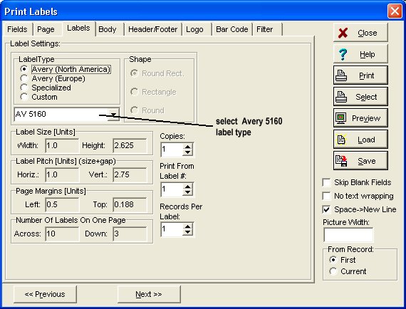 spine label, select label type