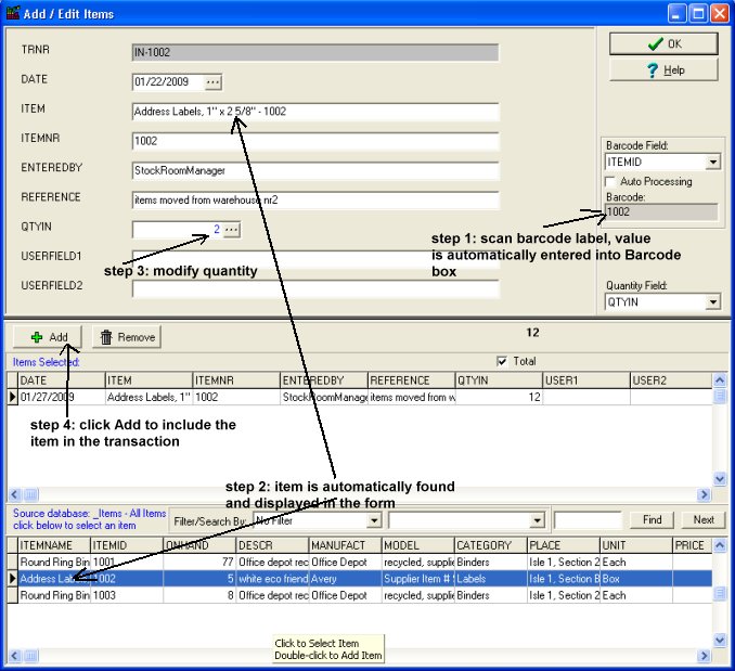 stockroom barcode scanner, without auto processing