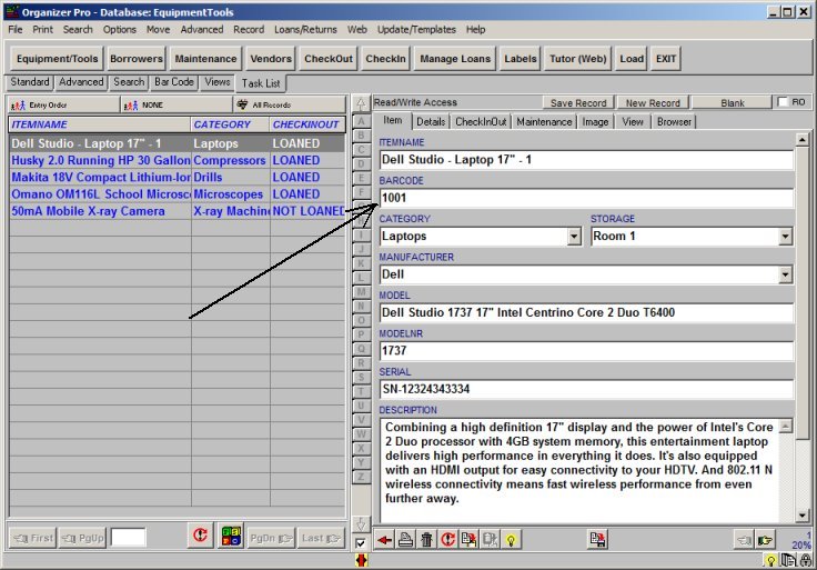 equipment tool inventory sytem, automatically generate barcode numbers