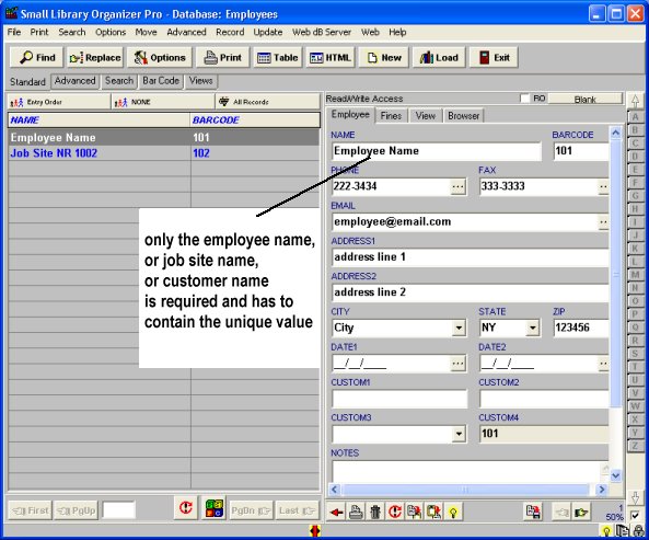 equipment tracking database, employees