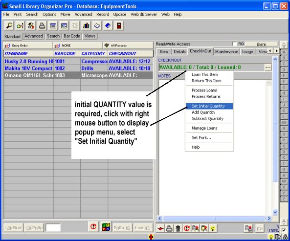 tool equipment tracker, enter quantity