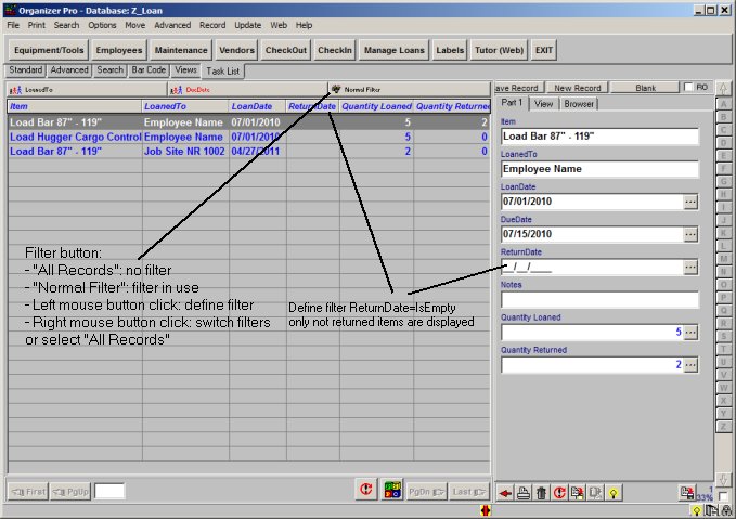 filter, quick access to filter functions