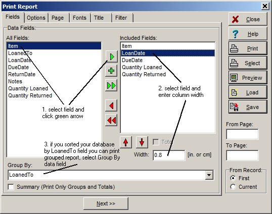 loaned items report, define report