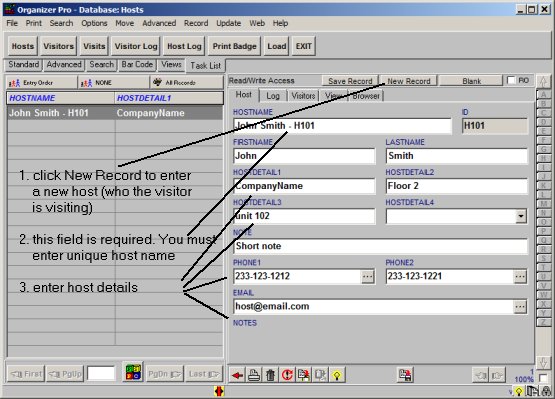 visitor host visit management system, enter hosts