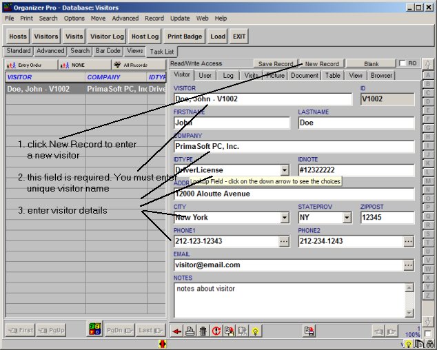 visitor host visit management system, enter visitors