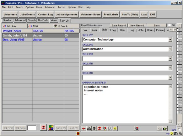 volunteer management software, enter skills