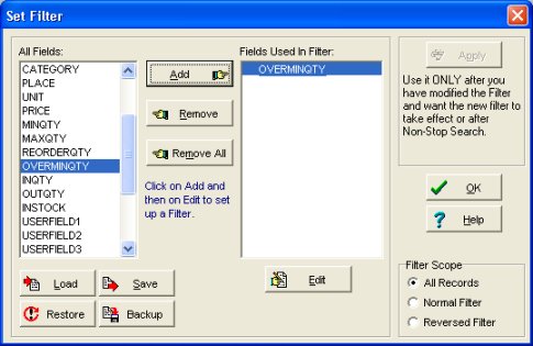 warehouse system, define filter