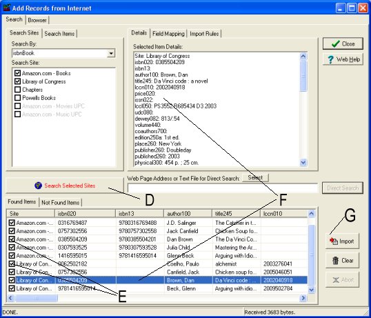 book cataloging, review results, import results