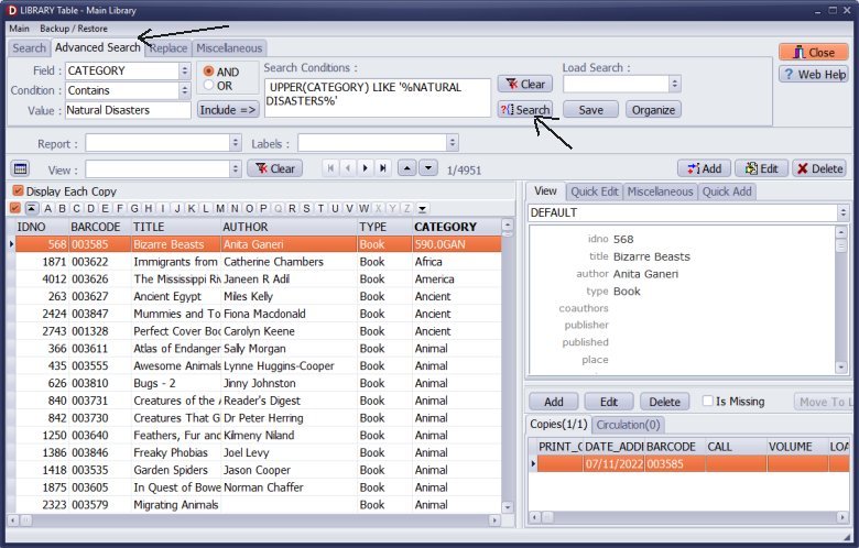 Search by category to display items from the category