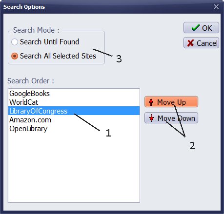 book auto cataloging change search options