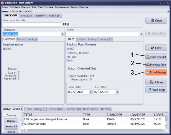 print or email library check out receipt