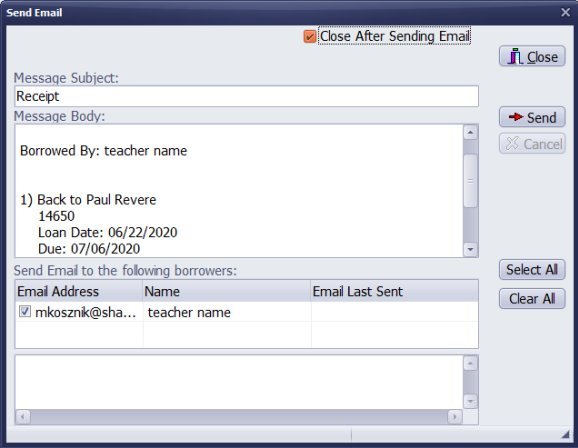 email library receipt, send email window