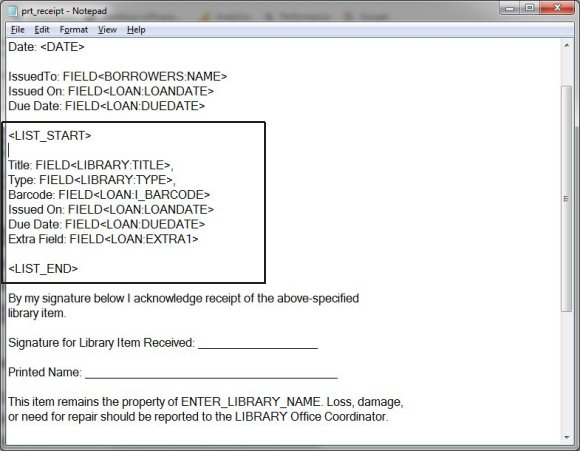 library custom receipt, include all items